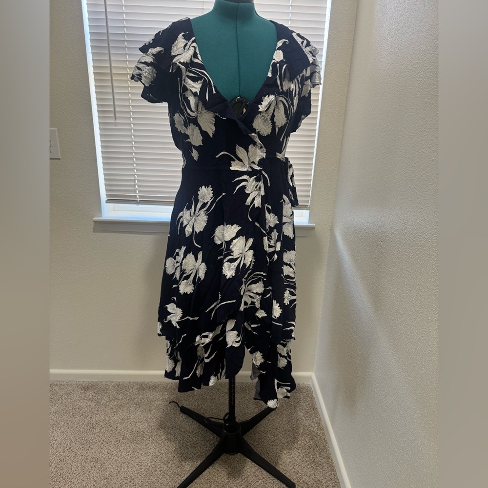 Trashy Diva Navy and White Wrap- Dress with Asymmetrical hemline